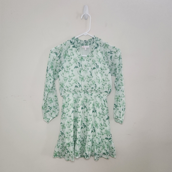 GB Girls Long Sleeve Green Floral Print Dress Sz Meduium - Picture 5 of 6